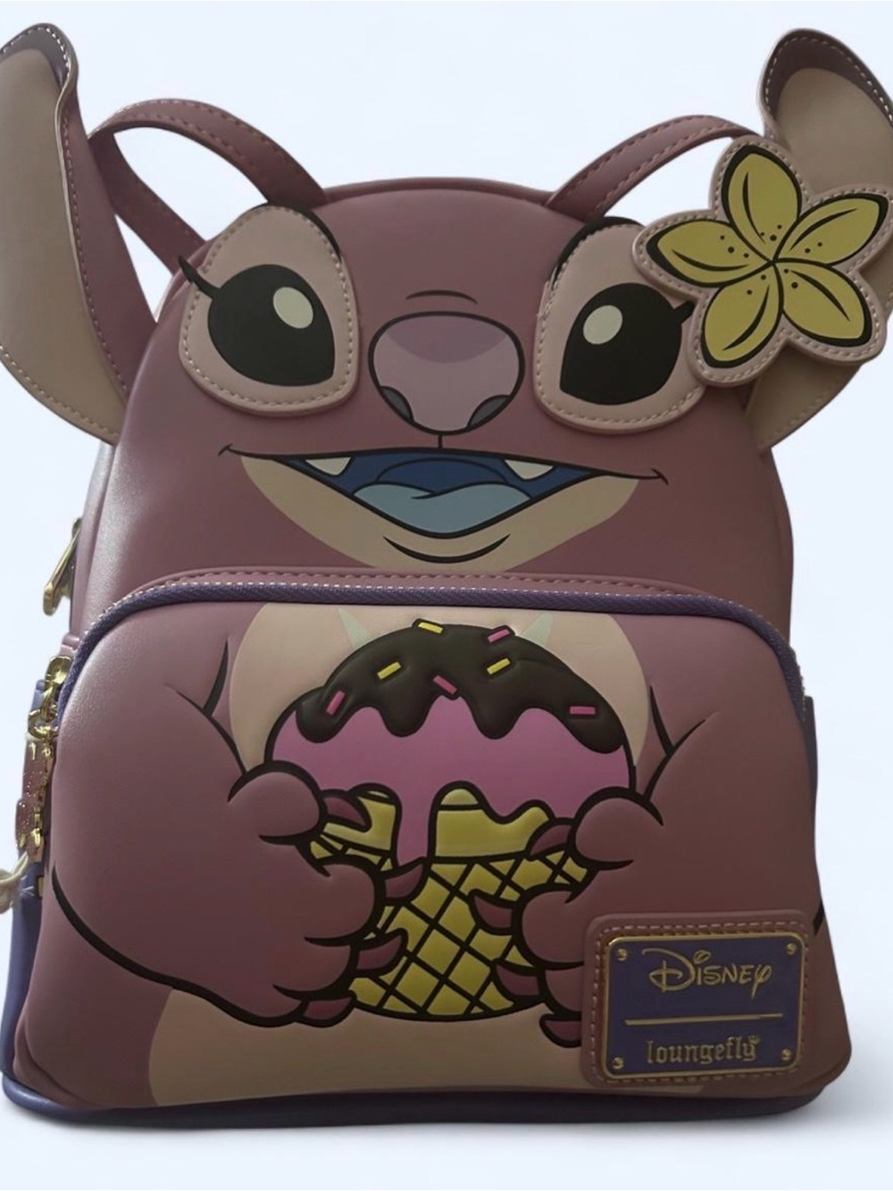 Loungefly Disney Lilo & Stitch Angel Pink Purple Backpack with Yellow Flower